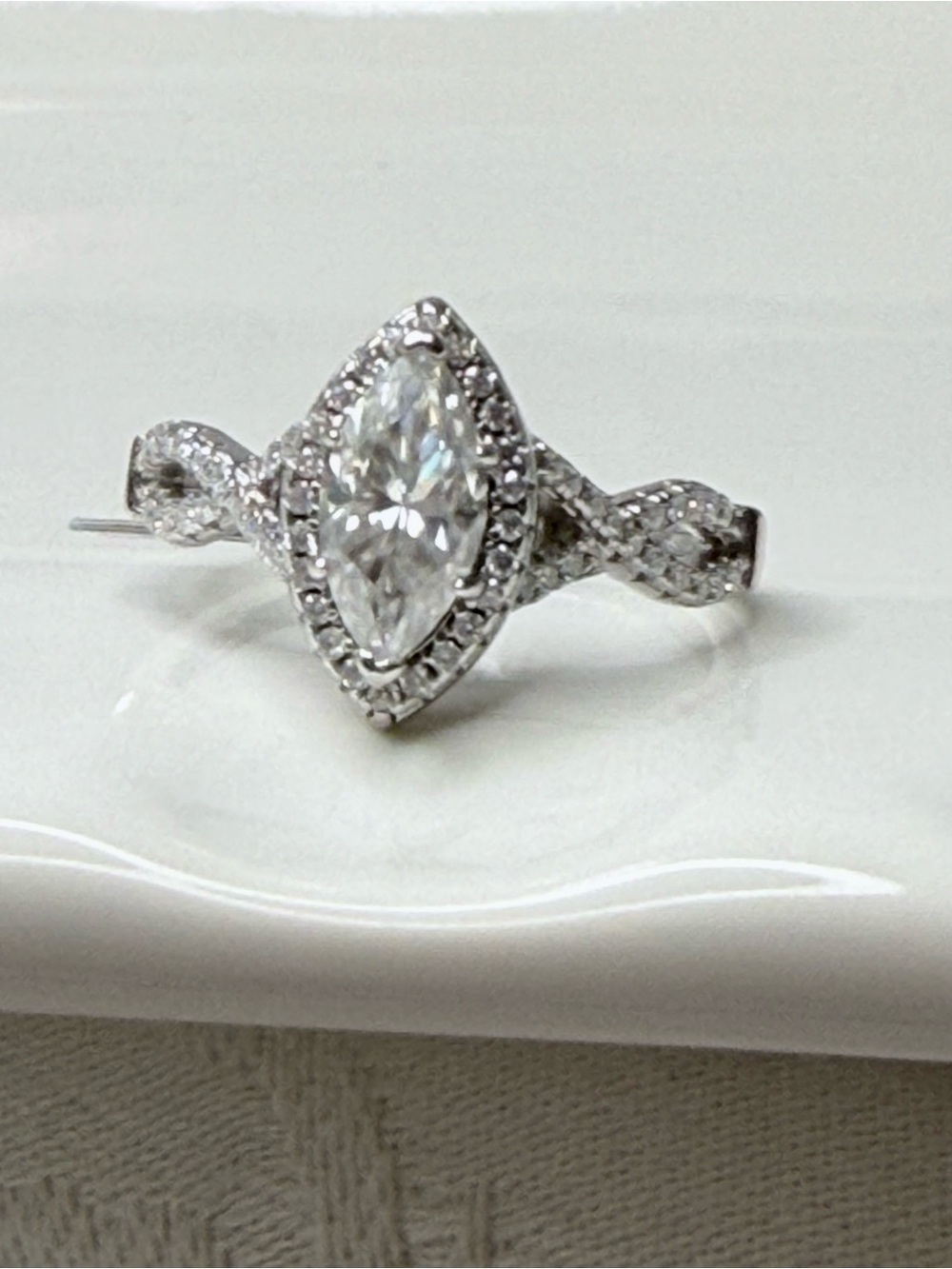 925 Sterling Marquise Halo Engagement Ring, Moissanite, 1.4 TCW, Sizes 7, 8